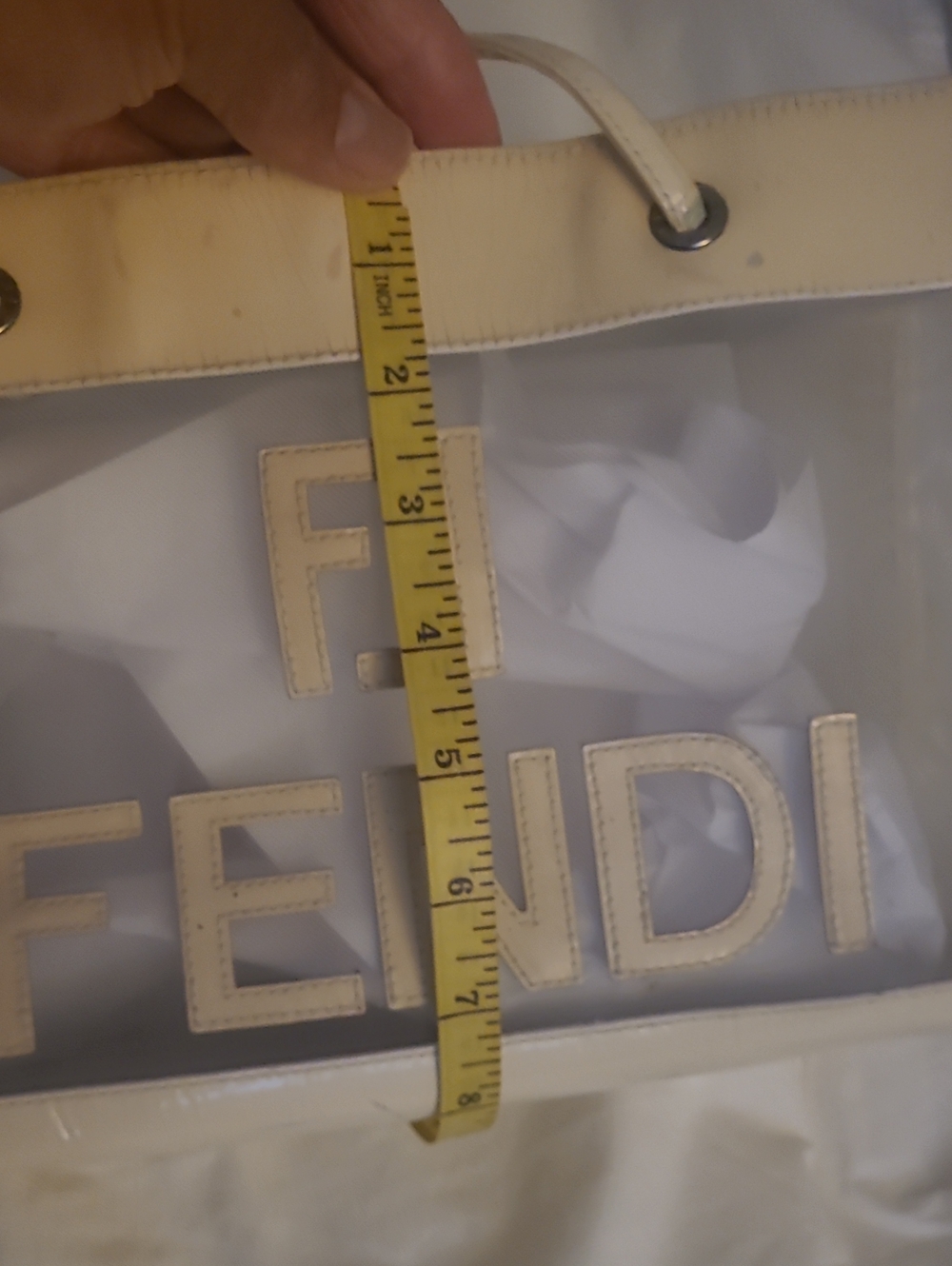 Fendi Cream Clear Logo Tote Bag - Picture 7 of 8